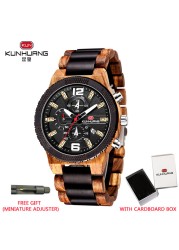 Kunhuang Men's Wooden Quartz Watches In Wood Luxury Brand Military Sports Watch Personality Male Clock Relogio Masculino