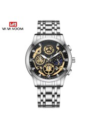 Men's Quartz Watch Automatic Calendar Movement Stainless Steel Luxury Rhinestone Waterproof Elite Men's Watch Relogio Masculino