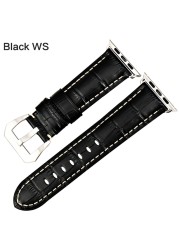 MAIKES Watchbands Genuine Cow Leather Watch Strap for Apple Watch Band 44mm 38mm Series 6/5/4 Iwatch 7 45mm 41mm Watchband