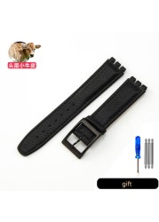 Genuine Leather Watch Strap For Swatch YCS YAS YGS Pin Buckle 17mm 19mm Female Watch Band Blue Red Black Accessories Watchband