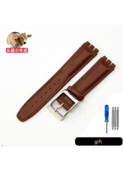 Genuine Leather Watch Strap For Swatch YCS YAS YGS Pin Buckle 17mm 19mm Female Watch Band Blue Red Black Accessories Watchband