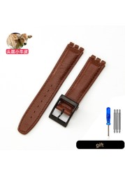 Genuine Leather Watch Strap For Swatch YCS YAS YGS Pin Buckle 17mm 19mm Female Watch Band Blue Red Black Accessories Watchband