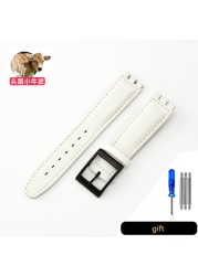 Genuine Leather Watch Strap For Swatch YCS YAS YGS Pin Buckle 17mm 19mm Female Watch Band Blue Red Black Accessories Watchband