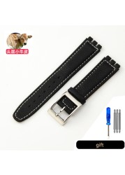 Genuine Leather Watch Strap For Swatch YCS YAS YGS Pin Buckle 17mm 19mm Female Watch Band Blue Red Black Accessories Watchband