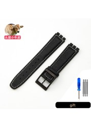 Genuine Leather Watch Strap For Swatch YCS YAS YGS Pin Buckle 17mm 19mm Female Watch Band Blue Red Black Accessories Watchband