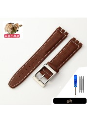 Genuine Leather Watch Strap For Swatch YCS YAS YGS Pin Buckle 17mm 19mm Female Watch Band Blue Red Black Accessories Watchband