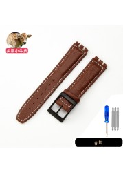 Genuine Leather Watch Strap For Swatch YCS YAS YGS Pin Buckle 17mm 19mm Female Watch Band Blue Red Black Accessories Watchband