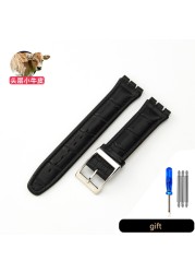 Genuine Leather Watch Strap For Swatch YCS YAS YGS Pin Buckle 17mm 19mm Female Watch Band Blue Red Black Accessories Watchband