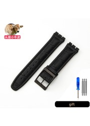 Genuine Leather Watch Strap For Swatch YCS YAS YGS Pin Buckle 17mm 19mm Female Watch Band Blue Red Black Accessories Watchband