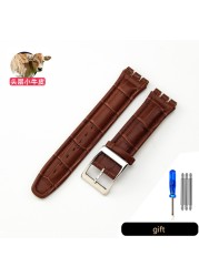 Genuine Leather Watch Strap For Swatch YCS YAS YGS Pin Buckle 17mm 19mm Female Watch Band Blue Red Black Accessories Watchband