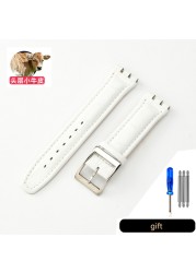 Genuine Leather Watch Strap For Swatch YCS YAS YGS Pin Buckle 17mm 19mm Female Watch Band Blue Red Black Accessories Watchband