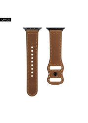 URVOI Leather Strap for Apple Watch Series 7 6 SE 5 4 3 2 Sports Hand-made Wrist Strap Double Holes Pin for iWatch 40 41 44 45mm