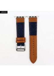 URVOI Canvas Band for Apple Watch Series 7 6 SE 5 4 3 2 1 Strap for iwatch 41 45mm Jeans with Leather Back Wrist Band 38 42mm