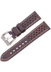 Cowhide Leather Band Watch Bracelet 20mm 22mm 24mm For Huawei Samsung Galaxy Watch 4 3 Strap Brown Black Green Coffee Watches