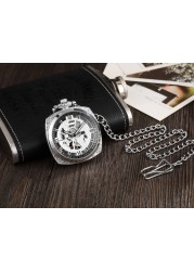 Retro Hand Wind Mechanical Luxury Steampunk Pocket Watch Hollow Silver Watches Roman Numerals Clock With Fob Chain Reloj Hombre