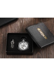 Retro Hand Wind Mechanical Luxury Steampunk Pocket Watch Hollow Silver Watches Roman Numerals Clock With Fob Chain Reloj Hombre