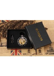 Hand Wind Mechanical Luxury Steampunk Pocket Watch Hollow Men Watches Roman Numeral Clock With Fob Chain With Box Reloj Hombre