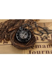 Hand Wind Mechanical Luxury Steampunk Pocket Watch Hollow Men Watches Roman Numeral Clock With Fob Chain With Box Reloj Hombre