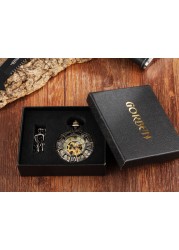 Hand Wind Mechanical Luxury Steampunk Pocket Watch Hollow Men Watches Roman Numeral Clock With Fob Chain With Box Reloj Hombre