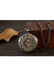 Luxury Hand Wind Mechanical Pocket Watch Vintage Hollow Steampunk Men Watches Roman Numeral Clock With Fob Chain Reloj Hombre