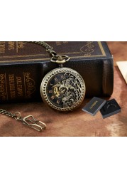 Luxury Hand Wind Mechanical Pocket Watch Vintage Hollow Steampunk Men Watches Roman Numeral Clock With Fob Chain Reloj Hombre