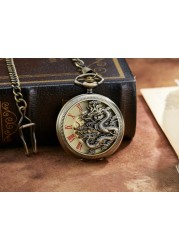 Luxury Black Pocket Watch Vintage Hand Wind Mechanical Steampunk Men Watches Roman Numerals Clock With Fob Chain Reloj Hombre