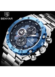 BENYAR 2022 New Luxury Men's Quartz Wrist Watches Waterproof 30M Stainless Steel Business Chronograph Watch for Men reloj hombre