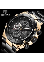 BENYAR 2022 New Luxury Men's Quartz Wrist Watches Waterproof 30M Stainless Steel Business Chronograph Watch for Men reloj hombre