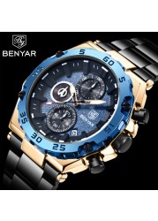 BENYAR 2022 New Luxury Men's Quartz Wrist Watches Waterproof 30M Stainless Steel Business Chronograph Watch for Men reloj hombre