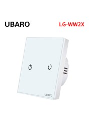 UBARO EU AC100-240V Tempered Black White Crystal Glass Touch Switch Tablet Wall Light Sensor Button 1/2/3 Gang 10A Led Indicator