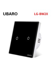 UBARO EU AC100-240V Tempered Black White Crystal Glass Touch Switch Tablet Wall Light Sensor Button 1/2/3 Gang 10A Led Indicator