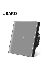 UBARO EU AC100-240V Tempered Black White Crystal Glass Touch Switch Tablet Wall Light Sensor Button 1/2/3 Gang 10A Led Indicator