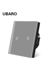 UBARO EU AC100-240V Tempered Black White Crystal Glass Touch Switch Tablet Wall Light Sensor Button 1/2/3 Gang 10A Led Indicator