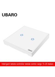 UBARO 86*86mm 433 RF Wireless Transmitter Controller Panel Tempered Glass Remote Manuel Button Without Battery 1/2/3 Gang