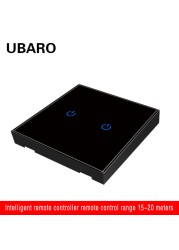 UBARO 86*86mm 433 RF Wireless Transmitter Controller Panel Tempered Glass Remote Manuel Button Without Battery 1/2/3 Gang