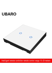 UBARO 86*86mm 433 RF Wireless Transmitter Controller Panel Tempered Glass Remote Manuel Button Without Battery 1/2/3 Gang