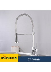 Black Spring Style Kitchen Faucet Deck Mounted 360 Degree Rotation Sink Tap Mixer Hot Cold Pull Down Sprayer Nozzle Faucets