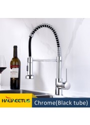 Black Spring Style Kitchen Faucet Deck Mounted 360 Degree Rotation Sink Tap Mixer Hot Cold Pull Down Sprayer Nozzle Faucets