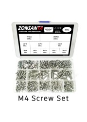 ZONSANTA 480/660 قطعة الصليب الجولة مسمار لولبي الرأس مجموعة M2 M2.5 M3 M4 حلقة صامولة الفولاذ المقاوم للصدأ مسمار فيليبس رئيس آلة المسمار