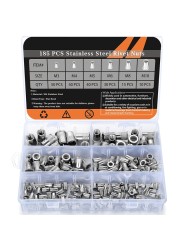 210pcs Stainless Steel Rivet Nut Set ,304 Flat Head Steel Rivet Nut Threaded Rivet Nut Insert Assorted Set