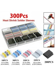 50/300pcs Waterproof Heat Shrink Butt Terminals Crimp Terminals Welding Seal Electrical Wire Twisting Cable Terminal Kit With Hot Air Gun