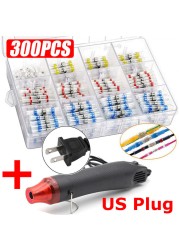 50/300pcs Waterproof Heat Shrink Butt Terminals Crimp Terminals Welding Seal Electrical Wire Twisting Cable Terminal Kit With Hot Air Gun