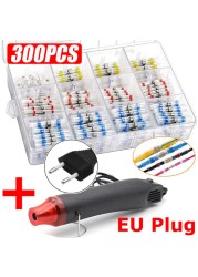 50/300pcs Waterproof Heat Shrink Butt Terminals Crimp Terminals Welding Seal Electrical Wire Twisting Cable Terminal Kit With Hot Air Gun