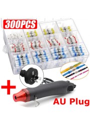 50/300pcs Waterproof Heat Shrink Butt Terminals Crimp Terminals Welding Seal Electrical Wire Twisting Cable Terminal Kit With Hot Air Gun