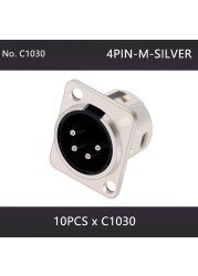 10pcs 3/4/5 Pins XLR Male Plug Female Socket Connector, Panel Mount, Zinc Alloy Shell Brass Connections, Silver and Black Housing