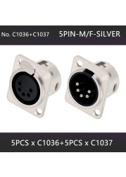 10pcs 3/4/5 Pins XLR Male Plug Female Socket Connector, Panel Mount, Zinc Alloy Shell Brass Connections, Silver and Black Housing