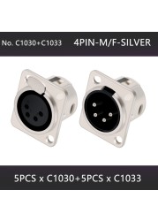 10pcs 3/4/5 Pins XLR Male Plug Female Socket Connector, Panel Mount, Zinc Alloy Shell Brass Connections, Silver and Black Housing