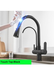 Gold Touch Filter Kitchen Mixer Tap Dual Handle Hot Cold Brass Kitchen Sink Faucets Smar Sensor Touch Pull Out Kitchen Faucets