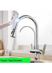 Gold Touch Filter Kitchen Mixer Tap Dual Handle Hot Cold Brass Kitchen Sink Faucets Smar Sensor Touch Pull Out Kitchen Faucets