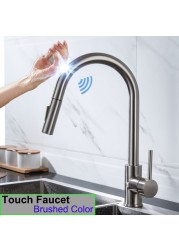 Gold Touch Filter Kitchen Mixer Tap Dual Handle Hot Cold Brass Kitchen Sink Faucets Smar Sensor Touch Pull Out Kitchen Faucets